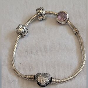 Pandora Silver Bracelet with Pink and Silver Charms